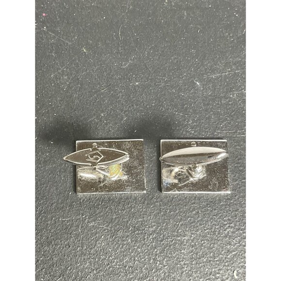 Vintage Swank Silver Cufflinks With Blue Gemstone Accent - Picture 4 of 4